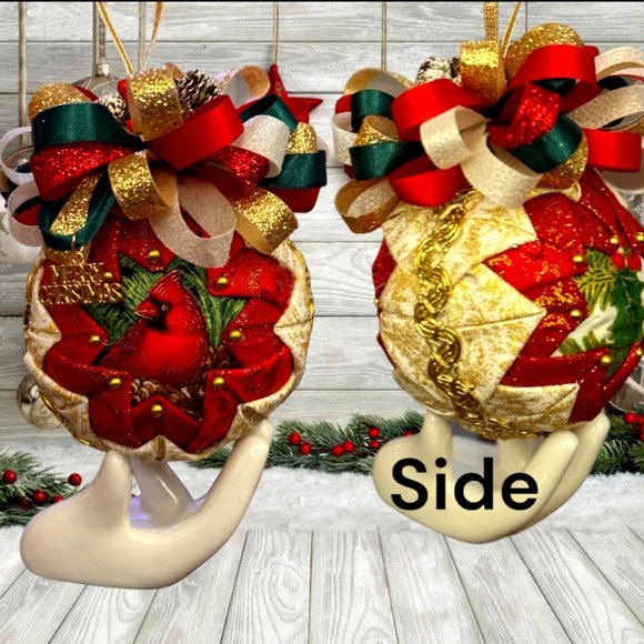 Christmas Tree Ornament, Cardinal Bird, Handmade Quilted Christmas Tree Ornament - Picture 2 of 16